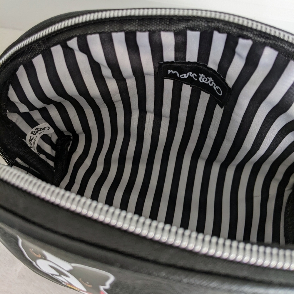 marc tetro Boston Terrier Large Cosmetic Case Pouch Bag PVC Saffiano Black NWT - Picture 11 of 12